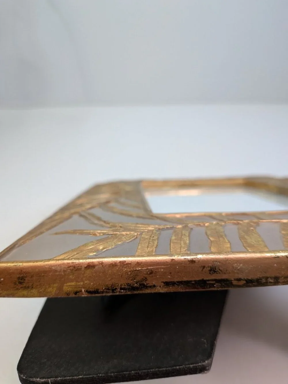 Vintage Textured Gold Palm Leaf Frosted Glass Photo Frame 5x7 Heavy Tabletop